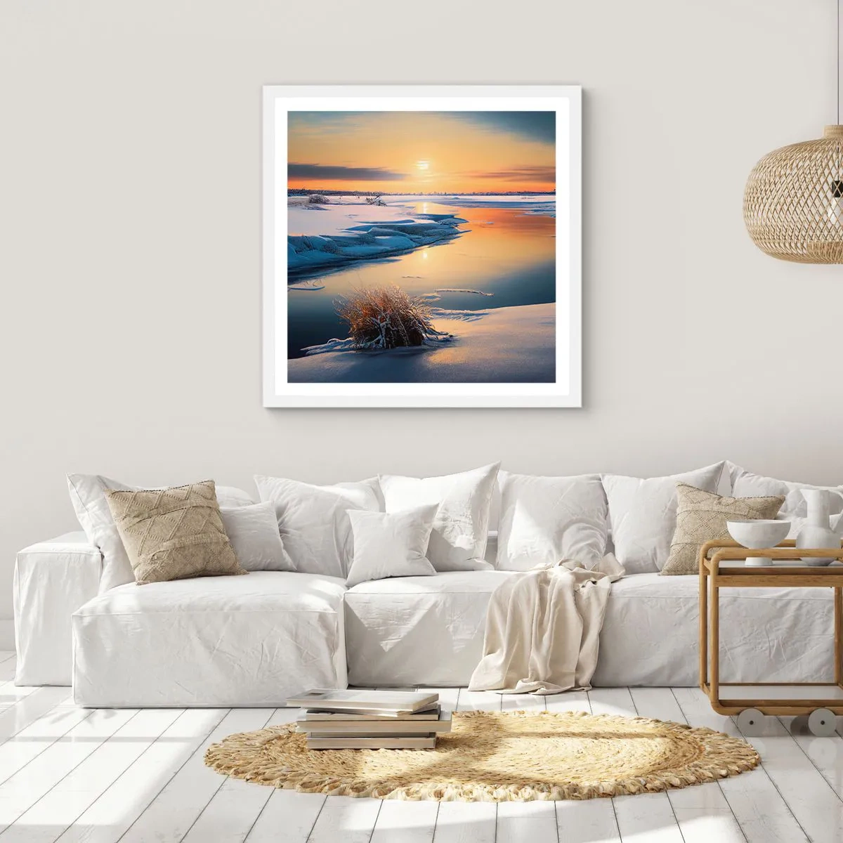 Póster en marco blanco - Atardecer de invierno - 60x60 cm