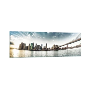 Cuadro sobre vidrio - Impresiones sobre Vidrio - Panorama de la ciudad con un puente contra el cielo azul. - 160x50cm - Isla de cristal - Decoración de pared moderna para salón y dormitorio ARTTOR