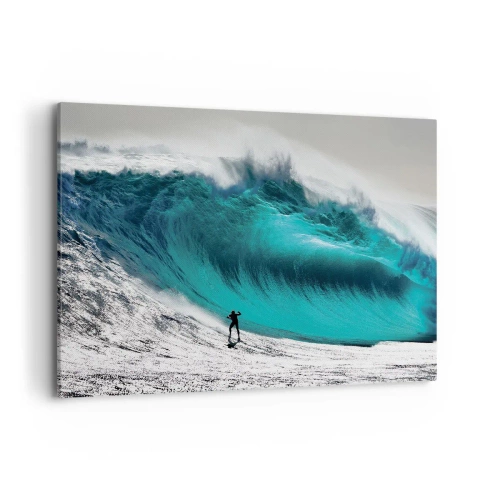 Cuadro sobre lienzo - Impresión de Imagen - Surfista frente a una ola gigante - 100x70cm - Reto aceptado - Decoración de pared moderna para salón y dormitorio ARTTOR
