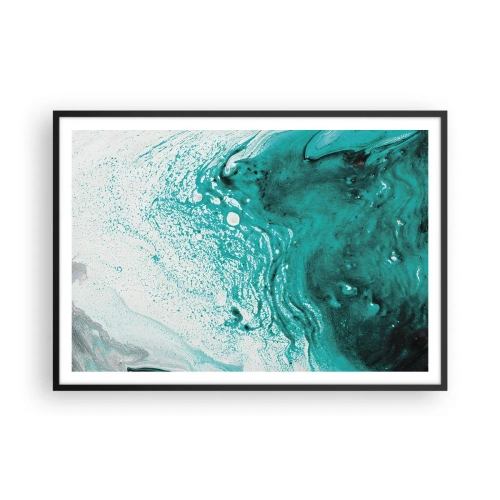 Póster en marco negro - Composición abstracta en tonos turquesa sobre fondo blanco. - 100x70cm - Disolución en blanco y turquesa - Decoración de pared moderna para salón y dormitorio ARTTOR