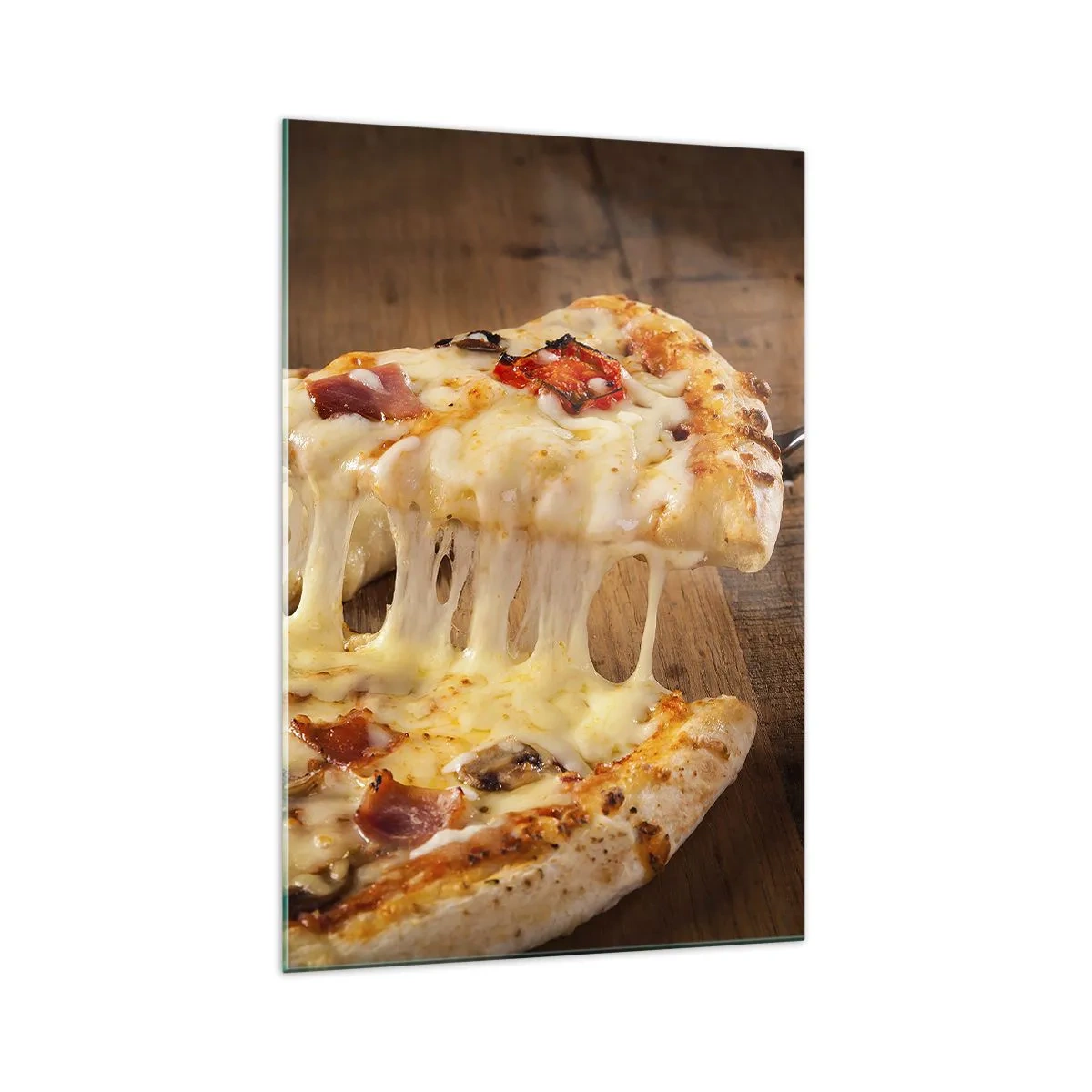 Cuadro sobre vidrio - Impresiones sobre Vidrio - Pizza con queso fibroso - 70x100cm - Una obra maestra del arte italiano - Decoración de pared moderna para salón y dormitorio ARTTOR