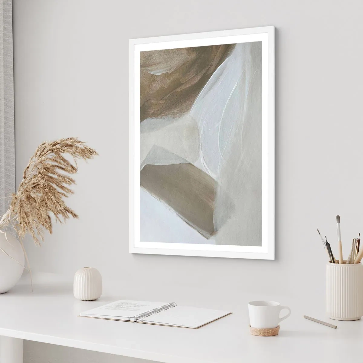 Póster en marco blanco - Ola de blanco - 70x100 cm