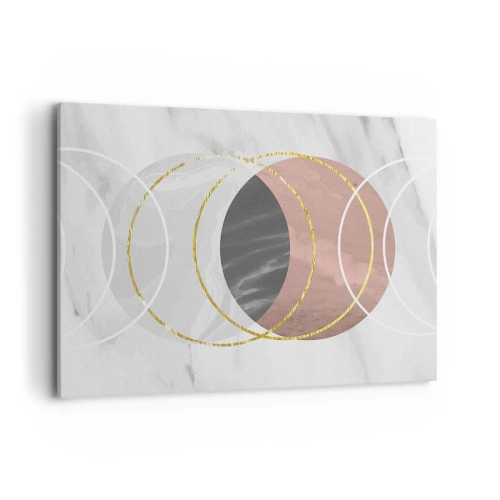 Cuadro sobre lienzo - Impresión de Imagen - Composición geométrica abstracta con círculos y detalles metálicos. - 100x70cm - Música de las esferas - Decoración de pared moderna para salón y dormitorio ARTTOR