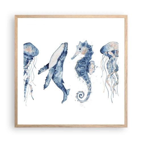 Póster en marco roble claro - Fauna marina - 60x60 cm