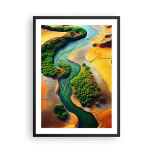 Póster en marco negro - Un paisaje colorido con un río sinuoso. - 50x70cm - Río que da vida - Decoración de pared moderna para salón y dormitorio ARTTOR