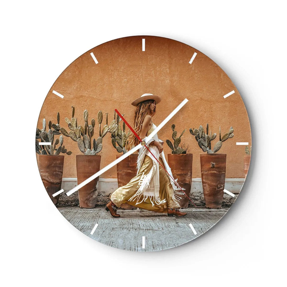 Reloj de pared - Reloj de vidrio - Estilo hippie - 40x40 cm
