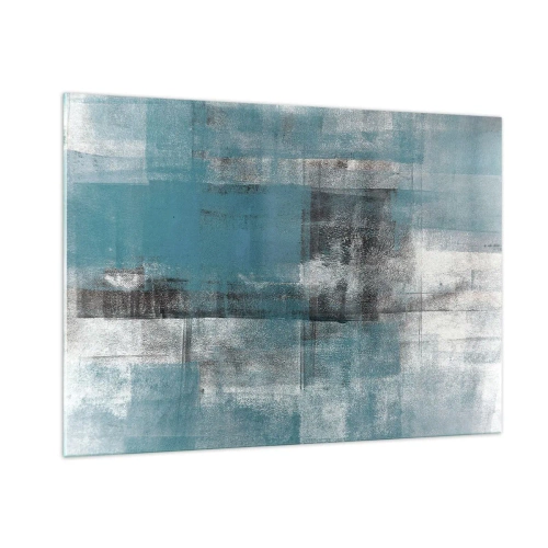 Cuadro sobre vidrio - Impresiones sobre Vidrio - Abstracción en tonos azules y grises con formas geométricas. - 100x70cm - Agua y aire - Decoración de pared moderna para salón y dormitorio ARTTOR