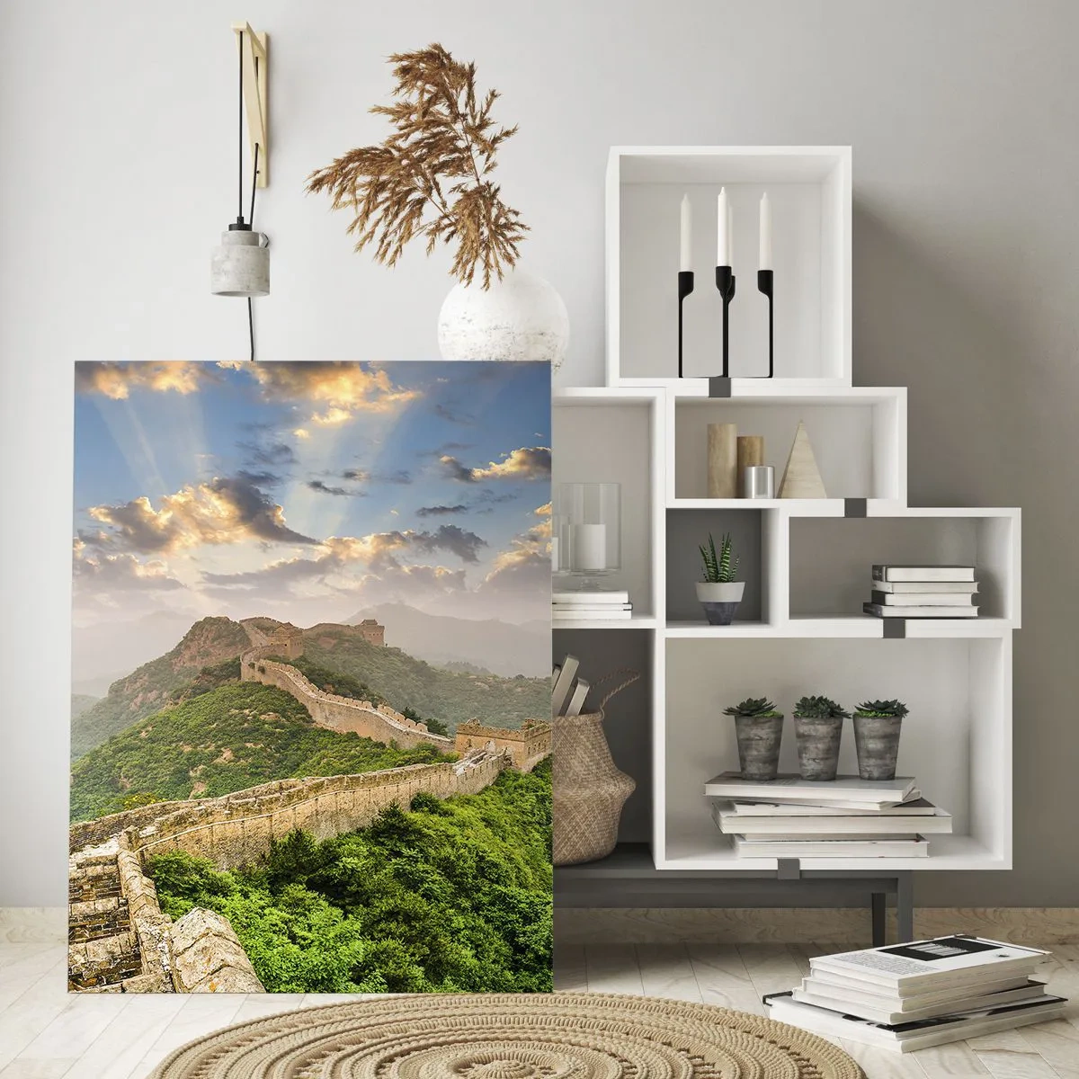 Cuadro sobre vidrio - Impresiones sobre Vidrio - La Gran Muralla China iluminada por la luz del sol en un paisaje pintoresco. - 80x120cm - Grandeza duradera - Decoración de pared moderna para salón y dormitorio ARTTOR