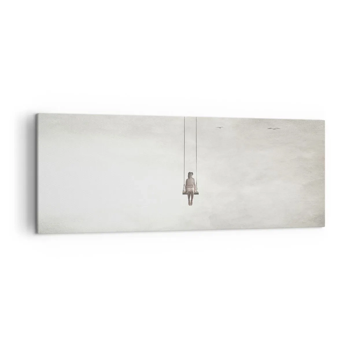 Cuadro sobre lienzo - Impresión de Imagen - Una figura en un columpio suspendida en el espacio. - 140x50cm - El niño que llevamos dentro - Decoración de pared moderna para salón y dormitorio ARTTOR