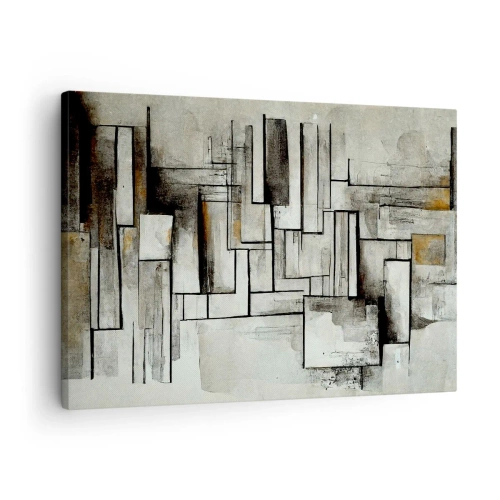 Cuadro sobre lienzo - Impresión de Imagen - Rectángulos abstractos en tonos de gris y negro. - 70x50cm - El poder de la sencillez - Decoración de pared moderna para salón y dormitorio ARTTOR
