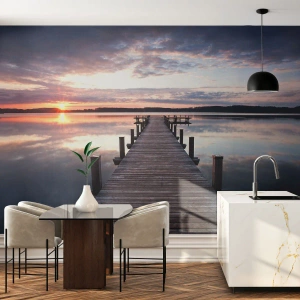 Fotomural Autadhesivo Deluxe Sticker - Frontera silenciosa del día y la noche - Paisaje, Lago, Atardecer - 100x70 cm