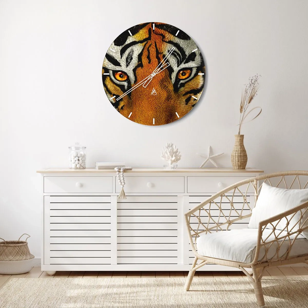 Reloj de pared - Reloj de vidrio - Un primer plano de la intensa mirada del tigre. - 30x30cm - Amenazante y hermoso - Decoración de pared moderna para salón, cocina y dormitorio ARTTOR