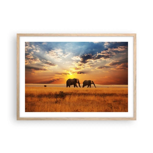 Póster en marco roble claro - Un paseo en familia - 70x50 cm