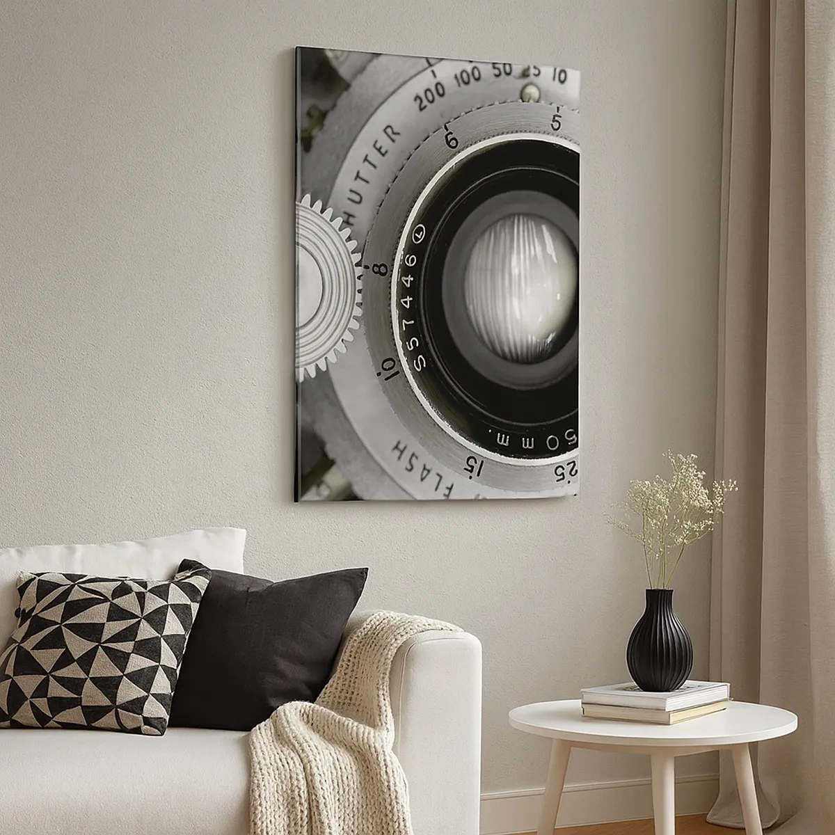 Cuadro sobre lienzo - Impresión de Imagen - La lente de una cámara antigua - 50x70cm - Una historia de Hollywood - Decoración de pared moderna para salón y dormitorio ARTTOR