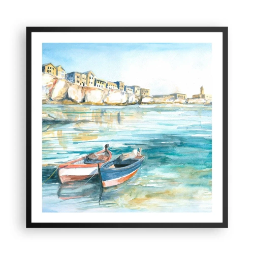 Póster en marco negro - Paisaje en azul - 60x60 cm