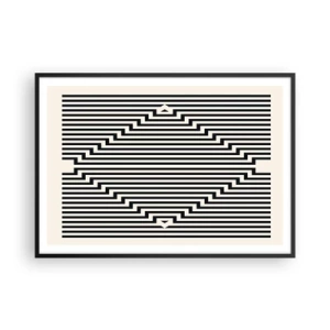 Póster en marco negro - Líneas blancas y negras que crean un efecto de ilusión geométrica. - 100x70cm - Ilusión geométrica - Decoración de pared moderna para salón y dormitorio ARTTOR