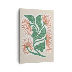 Cuadro sobre lienzo - Impresión de Imagen - Un dibujo de flores en estilo minimalista con hojas verdes. - 70x100cm - Folclórico y moderno - Decoración de pared moderna para salón y dormitorio ARTTOR