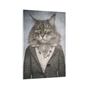 Cuadro sobre vidrio - Impresiones sobre Vidrio - Un tríptico con figuras de animales con ropas elegantes sobre un fondo estilizado. - 70x100cm - Las pieles vuelven a estar de moda - Decoración de pared moderna para salón y dormitorio ARTTOR