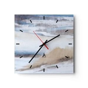 Reloj de pared - Reloj de vidrio - Paisaje invernal abstracto en tonos blancos y azules. - 30x30cm - Composición invernal - Decoración de pared moderna para salón y dormitorio ARTTOR