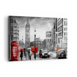 Cuadro sobre lienzo - Impresión de Imagen - Una escena de Londres en blanco y negro con acentos rojos. - 120x80cm - No tan gris como la pintan - Decoración de pared moderna para salón y dormitorio ARTTOR