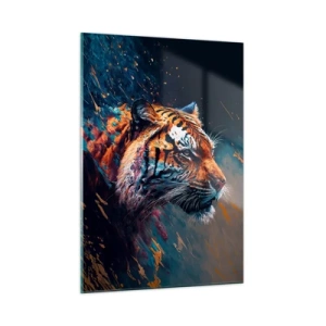 Cuadro sobre vidrio - Impresiones sobre Vidrio - Retrato de un tigre en una explosión artística de colores. - 50x70cm - Belleza salvaje - Decoración de pared moderna para salón y dormitorio ARTTOR