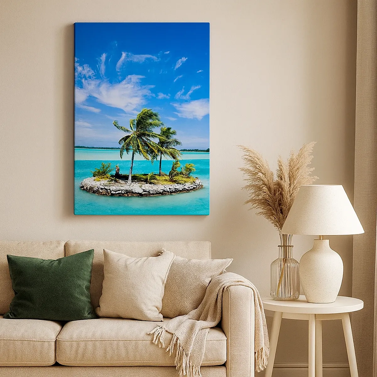 Cuadro sobre lienzo - Impresión de Imagen - Una isla exótica con palmeras sobre aguas turquesas. - 50x70cm - El paraíso en la Tierra - Decoración de pared moderna para salón y dormitorio ARTTOR