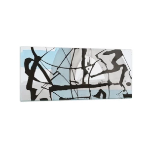 Cuadro sobre vidrio - Impresiones sobre Vidrio - Líneas y formas abstractas en azul y negro. - 120x50cm - Azul a pesar de todo - Decoración de pared moderna para salón y dormitorio ARTTOR