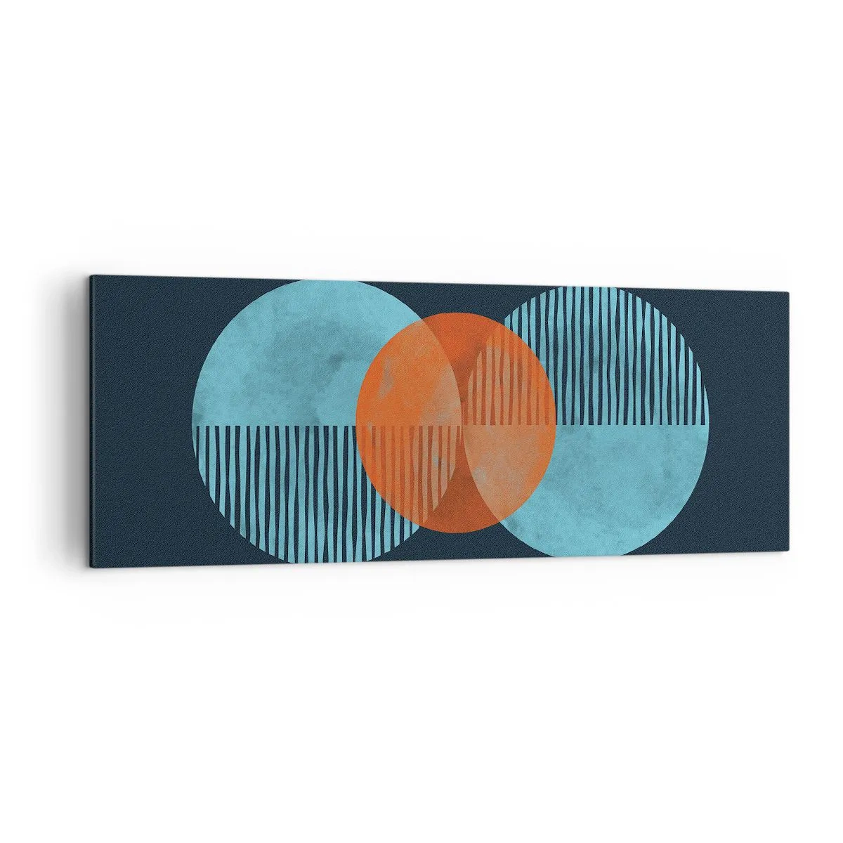 Cuadro sobre lienzo - Impresión de Imagen - Círculos geométricos en tonos azules y naranjas. - 140x50cm - Composición simétrica - Decoración de pared moderna para salón y dormitorio ARTTOR