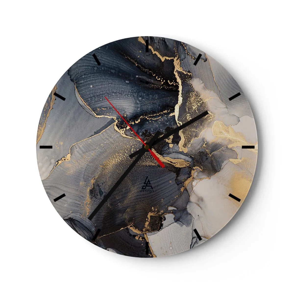 Reloj de pared - Reloj de vidrio - Patrones abstractos oscuros con acentos dorados en el vidrio. - 30x30cm - La vida de una piedra - Decoración de pared moderna para salón, cocina y dormitorio ARTTOR