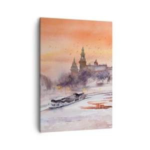 Cuadro sobre lienzo - Impresión de Imagen - Puesta de sol sobre el castillo en un paisaje invernal - 50x70cm - Atardecer real - Decoración de pared moderna para salón y dormitorio ARTTOR