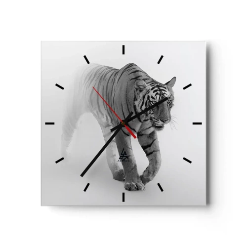 Reloj de pared - Reloj de vidrio - Un tigre emergiendo de la niebla. - 30x30cm - Siempre alerta entre la niebla - Decoración de pared moderna para salón y dormitorio ARTTOR