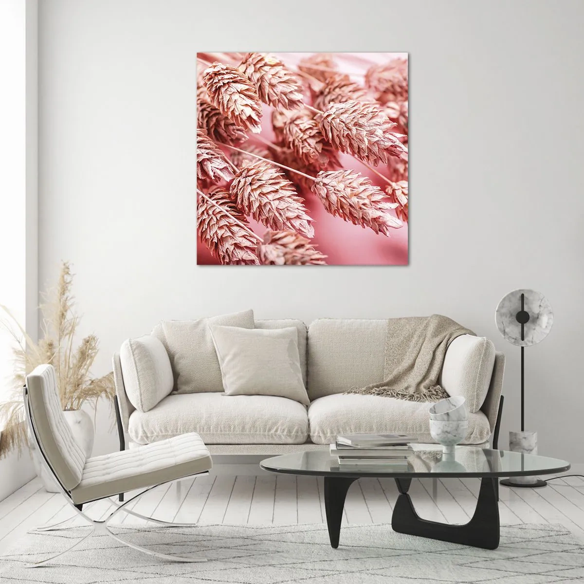 Cuadro sobre vidrio - Impresiones sobre Vidrio - Estructura floral en rosa - 40x40 cm