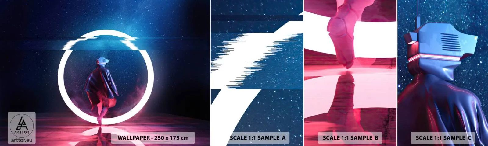 Muestra de fotomural autoadhesivo Deluxe Sticker - Entre mundos - Futurista, Astronauta, Cosmos - 100x30 cm