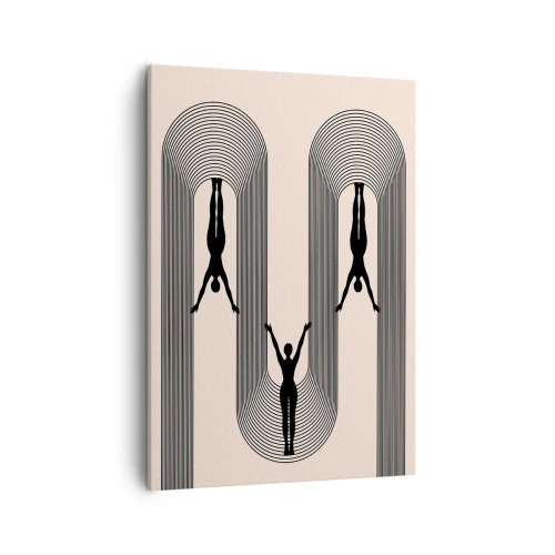 Cuadro sobre lienzo - Impresión de Imagen - Siluetas geométricas sobre un fondo beige - 50x70cm - Al revés, o no - Decoración de pared moderna para salón y dormitorio ARTTOR