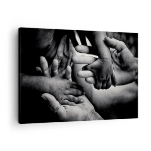 Cuadro sobre lienzo - Impresión de Imagen - Manos en blanco y negro de diferentes generaciones. - 70x50cm - Ser humano - Decoración de pared moderna para salón y dormitorio ARTTOR