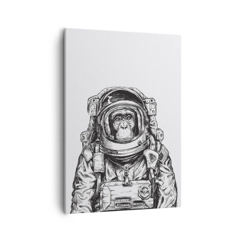 Cuadro sobre lienzo - Impresión de Imagen - Gráfico de un astronauta en un traje espacial con cabeza de mono. - 50x70cm - Evolución alternativa - Decoración de pared moderna para salón y dormitorio ARTTOR