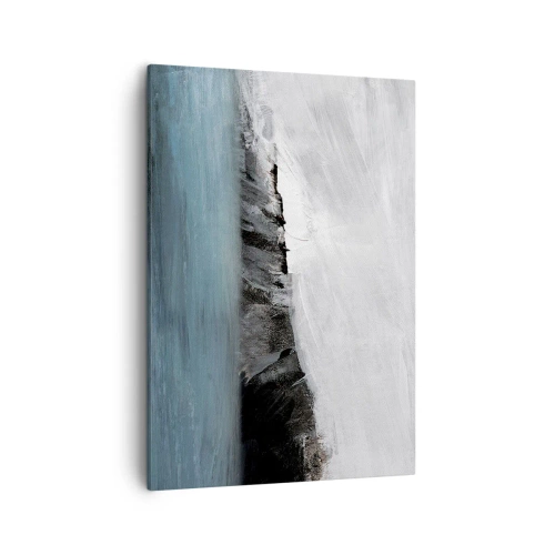Cuadro sobre lienzo - Impresión de Imagen - Paisaje abstracto con agua y una orilla rocosa - 50x70cm - Agua - tierra: un choque de elementos - Decoración de pared moderna para salón y dormitorio ARTTOR