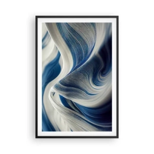 Póster en marco negro - Fluidez de azul y blanco - 61x91 cm