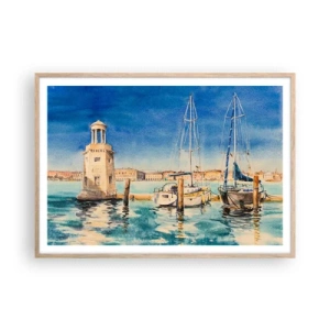 Póster en marco roble claro - Laguna soleada - 100x70 cm