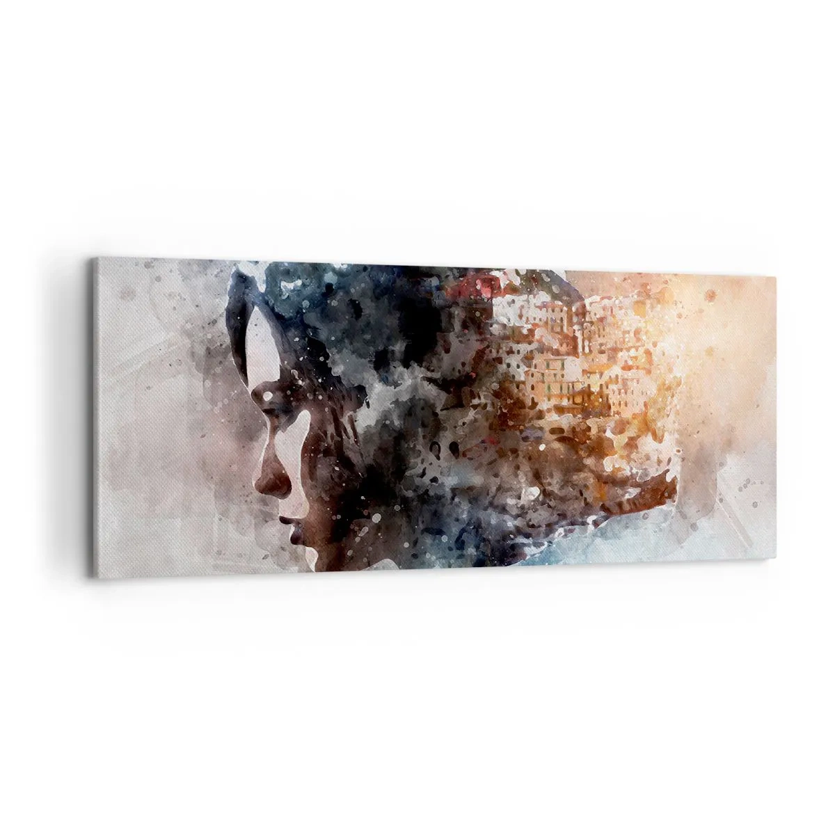 Cuadro sobre lienzo - Impresión de Imagen - Una historia sobre una niña con una ciudad de fondo - 100x40 cm