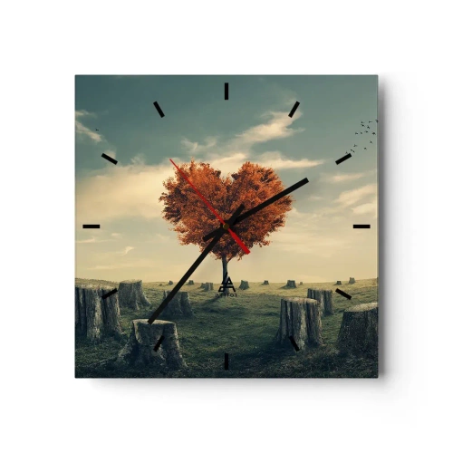Reloj de pared - Reloj de vidrio - Un árbol en forma de corazón en un campo de tocones, símbolo de esperanza. - 30x30cm - Todavía hay esperanza - Decoración de pared moderna para salón y dormitorio ARTTOR