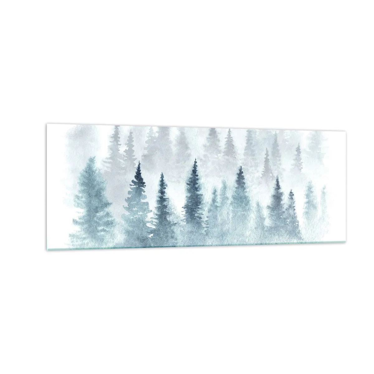 Cuadro sobre vidrio - Impresiones sobre Vidrio - Bosques de coníferas bañados por una delicada niebla. - 140x50cm - Envuelto en la niebla - Decoración de pared moderna para salón y dormitorio ARTTOR