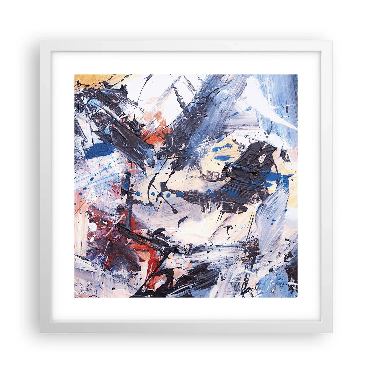 Póster en marco blanco - Danza loca de la abstracción - 40x40 cm