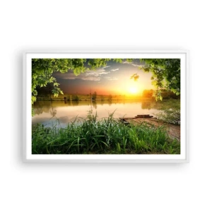 Póster en marco blanco - Paisaje en un marco verde - 91x61 cm