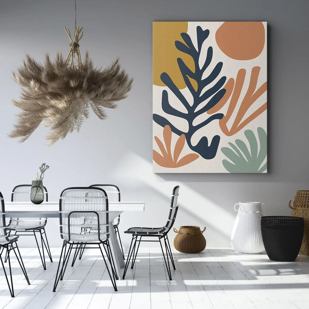 Cuadro sobre lienzo - Impresión de Imagen - Hojas coloridas en estilo abstracto. - 50x70cm - Mares de coral - Decoración de pared moderna para salón y dormitorio ARTTOR