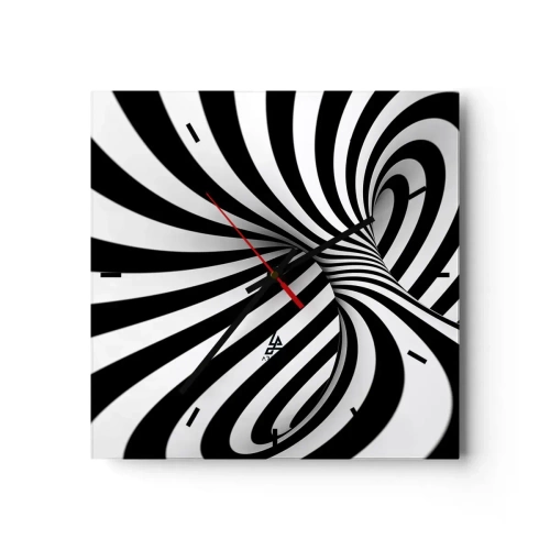 Reloj de pared - Reloj de vidrio - Túnel abstracto con rayas espirales blancas y negras - 30x30cm - Composición: espacio de baile - Decoración de pared moderna para salón y dormitorio ARTTOR