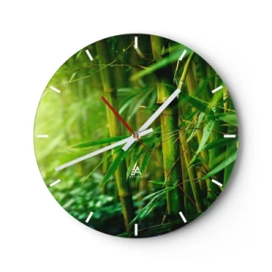 Reloj de pared - Reloj de vidrio - Un bosque de bambú en intensos tonos verdes. - 30x30cm - Conocer el propio verdor - Decoración de pared moderna para salón, cocina y dormitorio ARTTOR