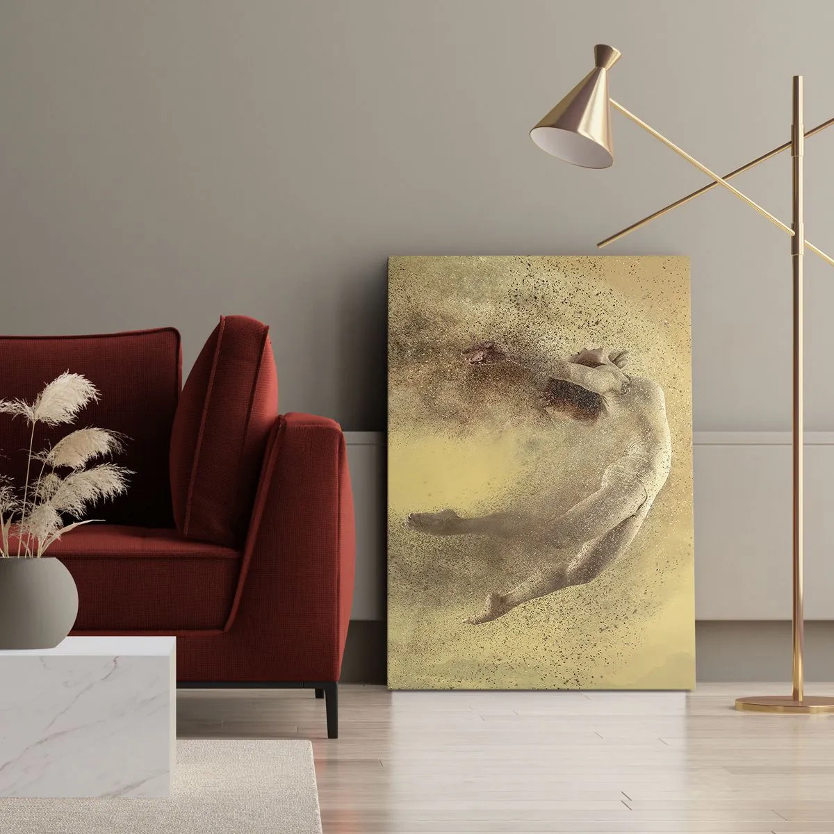 Cuadro sobre lienzo - Impresión de Imagen - Una figura en movimiento dinámico con efecto de desintegración. - 50x70cm - En una exaltación danzante - Decoración de pared moderna para salón y dormitorio ARTTOR