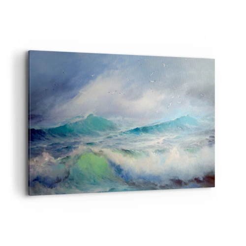 Cuadro sobre lienzo - Impresión de Imagen - Olas fuertes en el océano - 100x70cm - La fuerza del viento - Decoración de pared moderna para salón y dormitorio ARTTOR