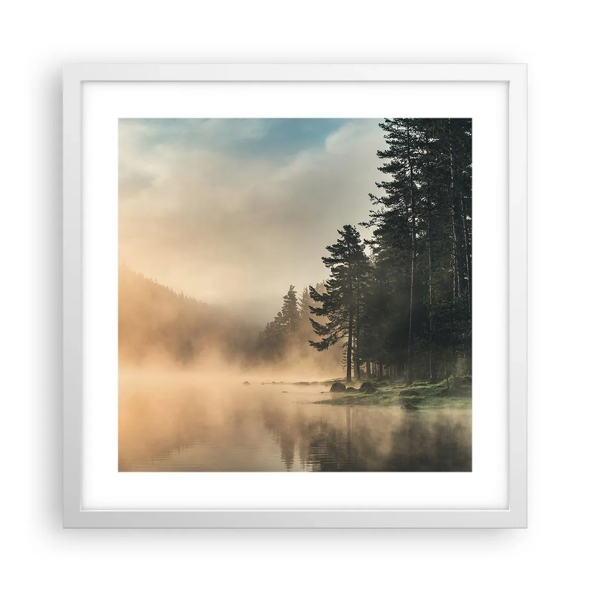 Póster en marco blanco - El nacimiento de un día - 40x40 cm